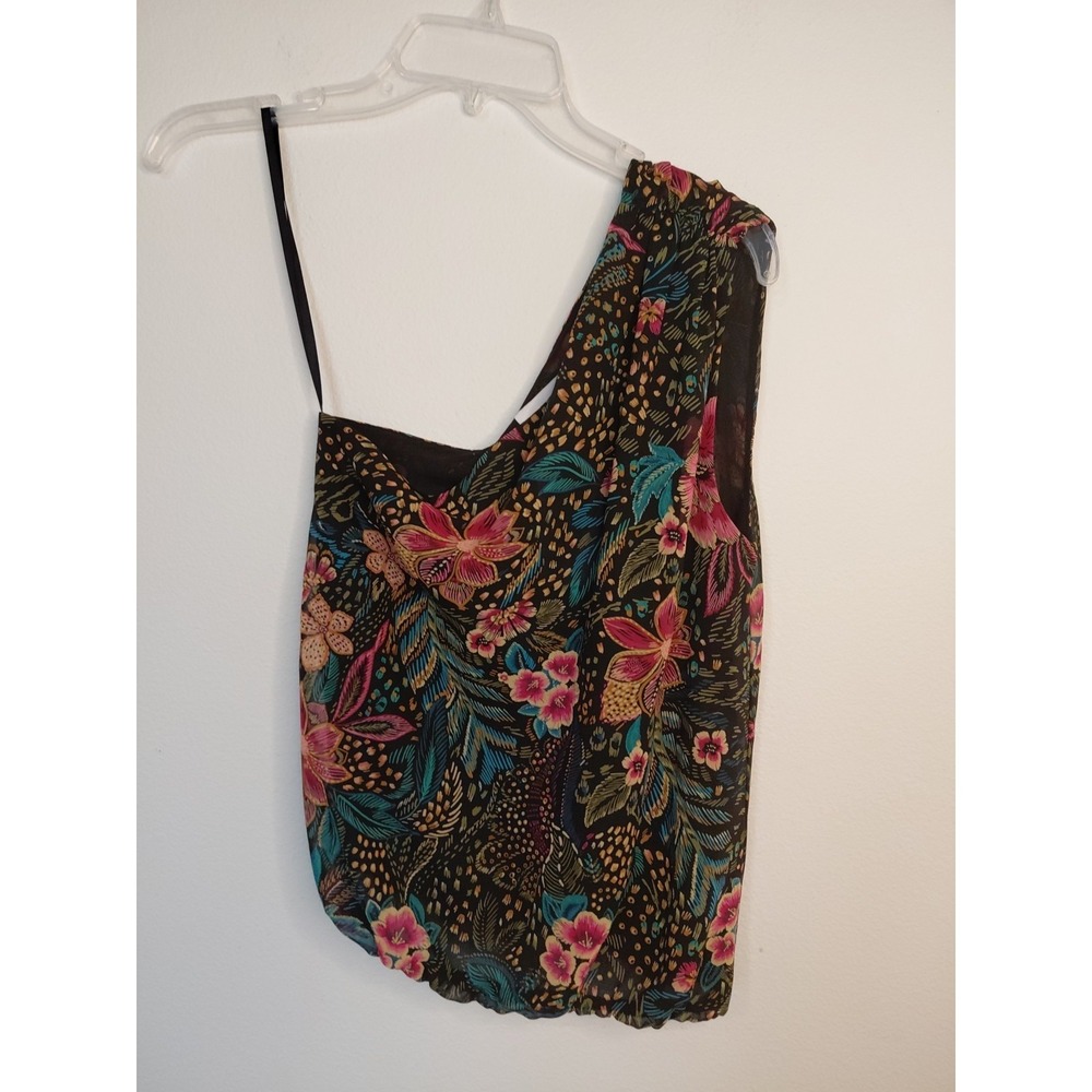 Nwt Evereve XSmall Azalea OneShoulder Top Black Green Multicolored Boho Festival